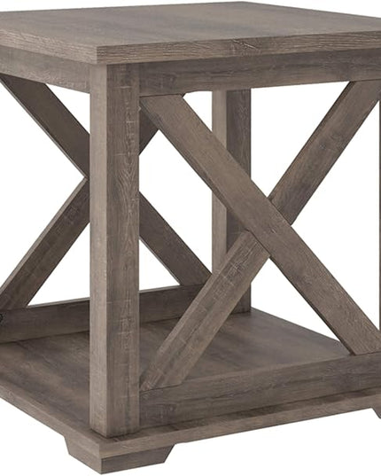 Signature Design by Ashley Aldwin Rustic Farmhouse 60" Home Office Lift Top Desk with Charging Ports, Distressed Gray & Arlenbry End Table, Gray - LeafyLoom