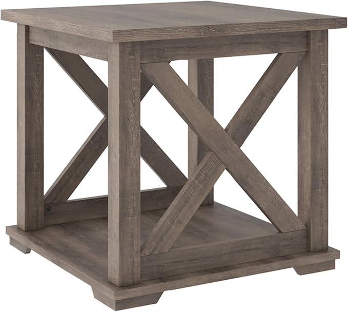 Signature Design by Ashley Aldwin Rustic Farmhouse 60" Home Office Lift Top Desk with Charging Ports, Distressed Gray & Arlenbry End Table, Gray - LeafyLoom