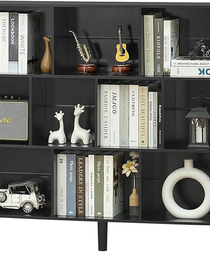 YAHARBO 10 Cube Bookshelf,3 Tier Bookcase with Legs,Black Mid-Century Modern Bookshelves,Large Free Standing Open Storage Organizer Shelf,Tall Wooden Book Case Furniture for Bedroom,Living Room,Office - LeafyLoom