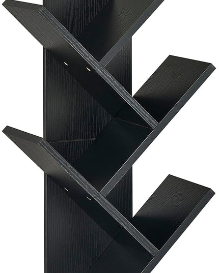 Hoctieon 4 Tier Tree Bookshelf, 4 Shelf Bookcase, Free Standing Tree Bookcase, Display Floor Standing Shelf for Books, Book Organizer Shelves for Home Office, Living Room, Bedroom, Black - LeafyLoom