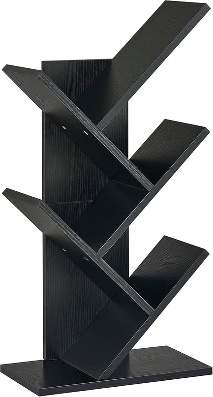 Hoctieon 4 Tier Tree Bookshelf, 4 Shelf Bookcase, Free Standing Tree Bookcase, Display Floor Standing Shelf for Books, Book Organizer Shelves for Home Office, Living Room, Bedroom, Black - LeafyLoom