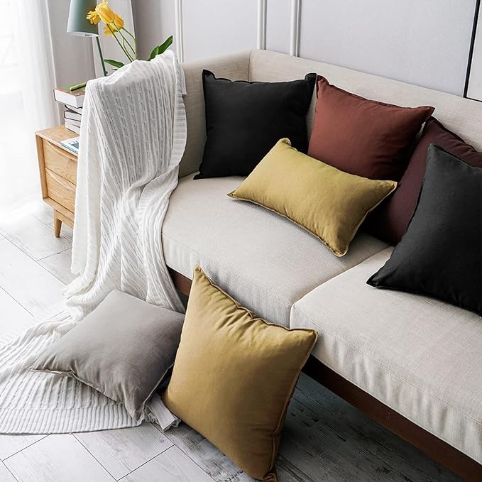 Jeanerlor Pack of 2 24 x 24 Inch Cotton Linen Soft Soild Decorative Square Throw Pillow Covers Green Cushion Case Set for Bedroom/Sofa/Car 60 x 60 cm,Earth Yellow - LeafyLoom