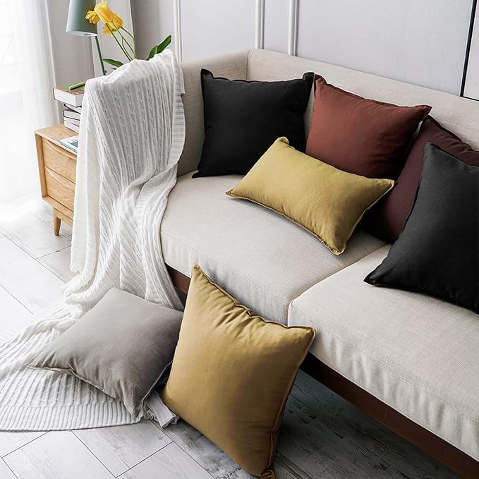 Jeanerlor Pack of 2 24 x 24 Inch Cotton Linen Soft Soild Decorative Square Throw Pillow Covers Green Cushion Case Set for Bedroom/Sofa/Car 60 x 60 cm, Black - LeafyLoom
