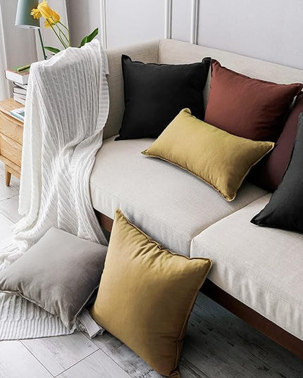 Jeanerlor Natural Cotton Linen Green Decorative 12"x20" Throw Pillow Case Cushion Cover with Twin Needles Stitch on Edge for Lumbar, (30 x 50cm), 2 Pcs, Khaki - LeafyLoom