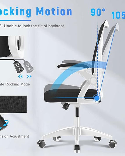 naspaluro Ergonomic Office Chair, Mid-Back Computer Chair with Adjustable Height, Flip-Up Arms and Lumbar Support, Breathable Bright White Mesh Desk Chair for Home Study Working - LeafyLoom