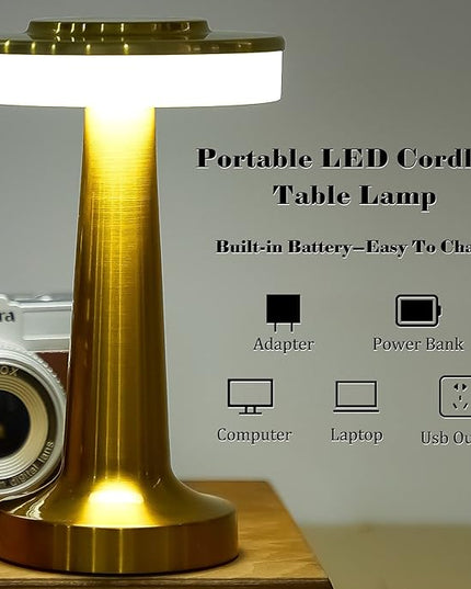 Set of 8 LED Portable Cordless Table Lamp with Touch Sensor 3 Color Stepless Dimming Rechargeable Battery up to 15 Hours Cordless Lamp Table Light Wireless Lamp for Kids Nursery Room, Gold - LeafyLoom