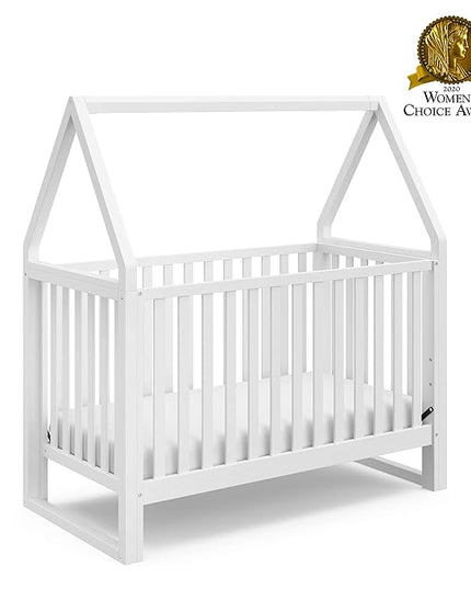 Storkcraft Orchard 5-in-1 Convertible Crib (White) – GREENGUARD Gold Certified, Canopy Style Baby Crib, Converts from Crib to Toddler Bed, Daybed and Full-Size Bed, Fits Standard Crib Mattress - LeafyLoom