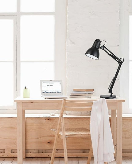 Globe Electric 5698601 28" Heavy Base Top Moving Spring Balanced Swing Arm Desk Lamp, Black, On/Off Rotary Switch on Shade, Office Decor, Reading Light, Home Essentials, Room Lighting - LeafyLoom