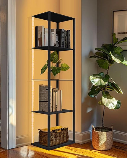 Corner Floor Shelf Light Dispaly: 5 Tiers Tall Corner Shelf Display Case Cabinet - Dimmable LED Corner Shelf with Light,Display Shelf Corner Shelves with Light - LeafyLoom