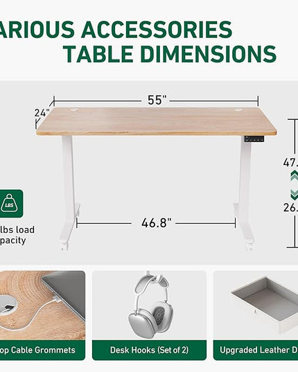 FEZIBO 55 x 24 Inches Standing Desk with Drawer, Adjustable Height Electric Stand up Desk with Storage, Sit Stand Home Office Desk, Ergonomic Computer Desk, Maple - LeafyLoom