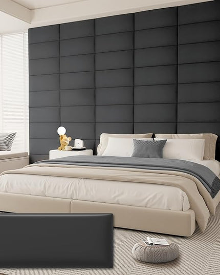 Twin Full Headboard, Wall Mounted Peel and Stick Headboard, Upholstered Leather Bed Headboard for Twin Size Bed, Floating Dorm Bedroom Tall Headboard Soundproof Wall Panels - LeafyLoom