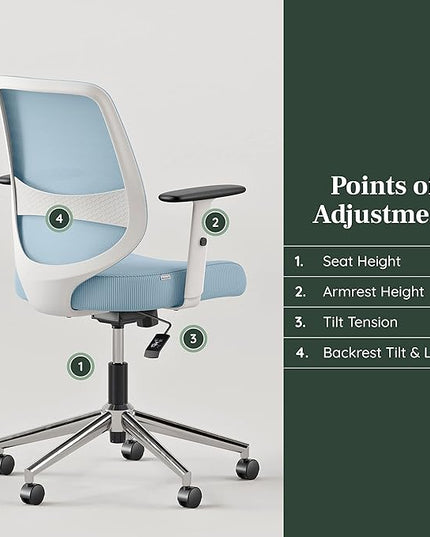 Branch Daily Chair - Computer Office Chair with Swivel, Lumbar Rest, and Adjustable Armrests - Sustainable, Stylish Mesh, & Adjustable Armrests - Comfortable Seating for Improved Posture - Blue - LeafyLoom