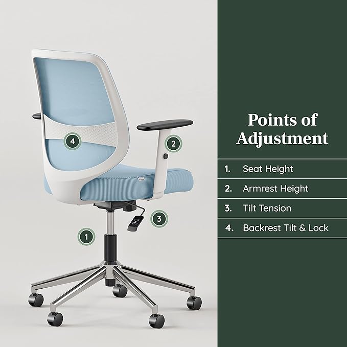 Branch Daily Chair - Computer Office Chair with Swivel, Lumbar Rest, and Adjustable Armrests - Sustainable, Stylish Mesh, & Adjustable Armrests - Comfortable Seating for Improved Posture - Blue - LeafyLoom