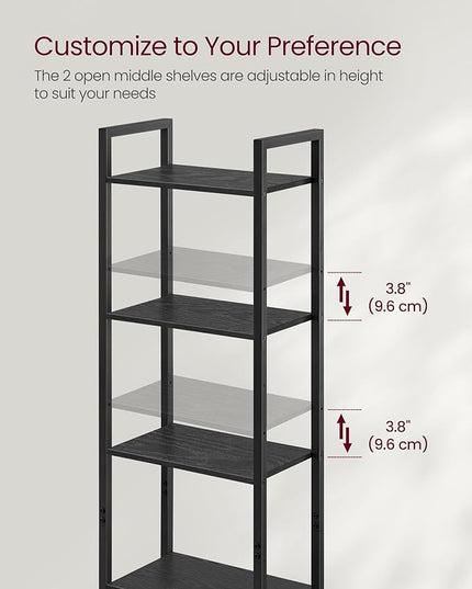 VASAGLE 6-Tier Bookshelf, Tall Bookcase with Door, Steel Frame, Adjustable Shelves, 9.4 x 15.7 x 62.8 Inches, Living Room Bedroom, Ebony Black and Ink Black ULLS132B01 - LeafyLoom