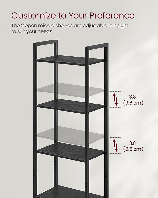 VASAGLE 6-Tier Bookshelf, Tall Bookcase with Door, Steel Frame, Adjustable Shelves, 9.4 x 15.7 x 62.8 Inches, Living Room Bedroom, Ebony Black and Ink Black ULLS132B01 - LeafyLoom