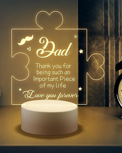Puzzle Night Light Gift for Dad, Dad Gifts from Daughter and Son Night Lamp with Plastic Base, Unique Gifts On Birthday Christmas Day for Dad - LeafyLoom