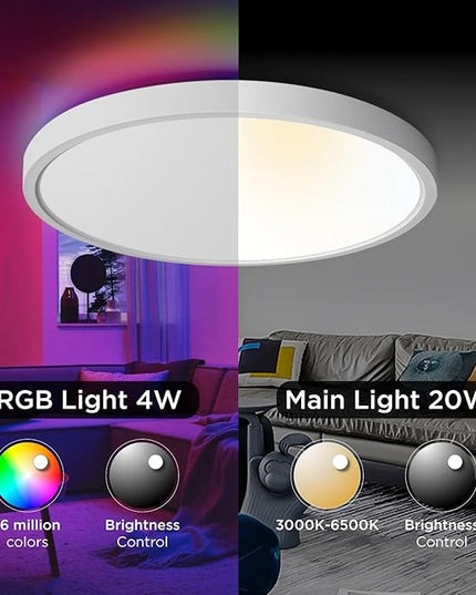 TALOYA Smart Ceiling Light Flush Mount LED WiFi,Compatible with Alexa Google Home,Dimmable Low Profile Ambient Light Fixture for Bedroom Living Room Hallway Kitchen Nursery,12 Inch,RGB Taloya