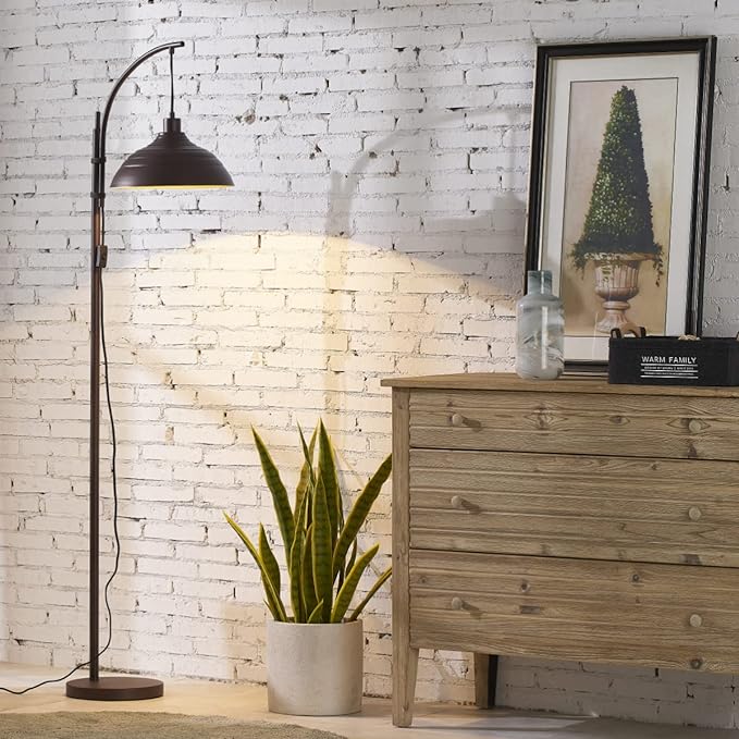 WOXXX Industrial Floor Lamp Modern Rustic Task Floor Lamp in Aged Bronze Finish, Standing Lamp farmhouse arc floor lamps for Living room Bedrooms Office Vintage arched bright tall Reading lamp - LeafyLoom