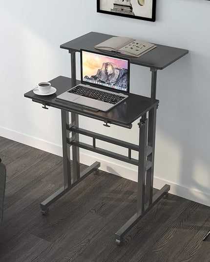 Mobile Stand Up Desk, 24 inch Laptop Computer Desk Adjustable Standing Home Office Desks with Roller, Student Desk School Desk Simple Stand Up Desk Small Desks for Small Spaces for Standing or Sitting - LeafyLoom