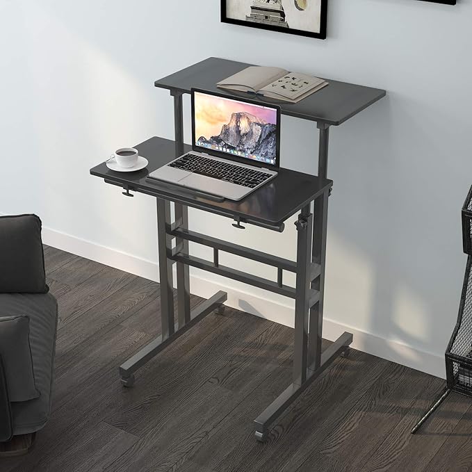 Mobile Stand Up Desk, 24 inch Laptop Computer Desk Adjustable Standing Home Office Desks with Roller, Student Desk School Desk Simple Stand Up Desk Small Desks for Small Spaces for Standing or Sitting - LeafyLoom