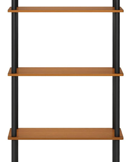 Furinno Turn-N-Tube 5-Tier Multipurpose Shelf / Display Rack / Storage Shelf / Bookshelf, Round Tubes, Light Cherry/Black - LeafyLoom