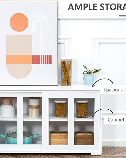 HOMCOM Sideboard Buffet Cabinet, Stackable Credenza, Coffee Bar Cabinet with Sliding Glass Door and Adjustable Shelf, White - LeafyLoom