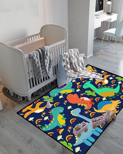 Dinosaur Carpet for Boys Room Dinosaurs Area Rugs Cute Dinosaur Cartoon Carpet Kids Rug Boys Room Rug for Kids Playroom Classroom and Livingroom,Blue 2'5''×4' - LeafyLoom