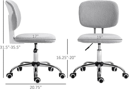Vinsetto Cute Armless Office Chair, Teddy Fleece Fabric Computer Desk Chair, Vanity Task Chair with Adjustable Height, Swivel Wheels, Mid Back, Light Gray - LeafyLoom