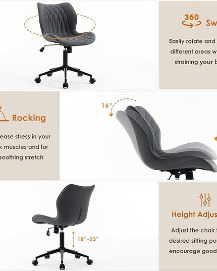 YOUNUOKE Office Desk Chair, Comfy Home Office Chairs, Small Comfortable Desk Chairs with Wheels, Armless PU Leather Chairs for Computer Conference, Purple - LeafyLoom