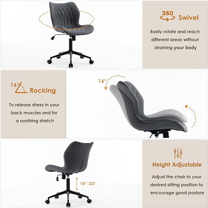 YOUNUOKE Office Desk Chair, Comfy Home Office Chairs, Small Comfortable Desk Chairs with Wheels, Armless PU Leather Chairs for Computer Conference, Purple - LeafyLoom