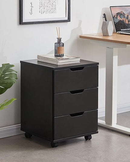 Farini 3-Drawer Vertical Filing Cabinet Rolling Wood Mobile File Cabinets Under Desk for Home Office with Casters (Black, Fully Assembled) - LeafyLoom