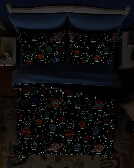 Twin Comforter Set with Sheets - 5 Pieces Kids Twin Bedding Sets, Glow in The Dark Space Twin Bed in a Bag with Comforter, Sheets, Pillowcase & Sham - LeafyLoom