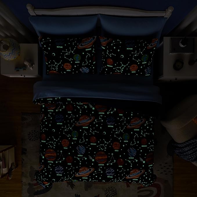 Full Size Comforter Sets - Bedding Sets Full 7 Pieces, Glow in The Dark Bed in A Bag Full, Lightweight Space Bedding Sets for Kids, Teens - LeafyLoom