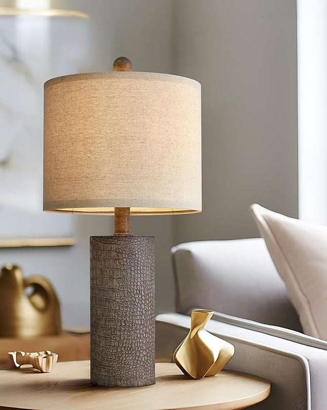 20.5" Farmhouse Lamp Single Resin Table Lamps for Living Room Bedroom Entryway Table Office Dorm Boho Nightstand Small Table Lamp Industrial End Side Table Lamps Gray - LeafyLoom