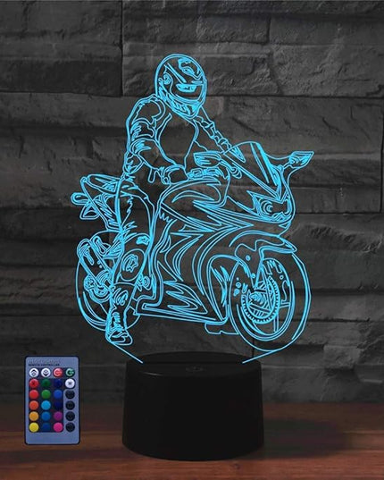 Creative Motorcycle 3D Night Light Illusion Lamp USB Powered Touch Switch Remote Control LED Decor 3D Lamp 7/16 Colors Changing Children Kids Toy Christmas Xmas Brithday Gift - LeafyLoom