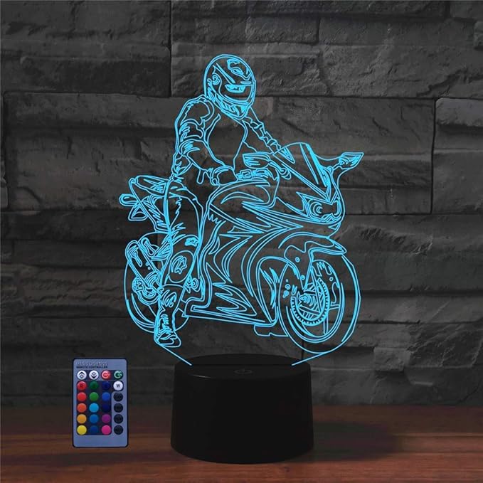 Creative Motorcycle 3D Night Light Illusion Lamp USB Powered Touch Switch Remote Control LED Decor 3D Lamp 7/16 Colors Changing Children Kids Toy Christmas Xmas Brithday Gift - LeafyLoom