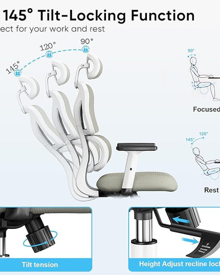 Sytas Ergonomic Office Chair, High Back Computer Desk Chair with Lumbar Support and Adjustable Headrest, Executive Swivel Chair for Home Office, Tilt Function - LeafyLoom