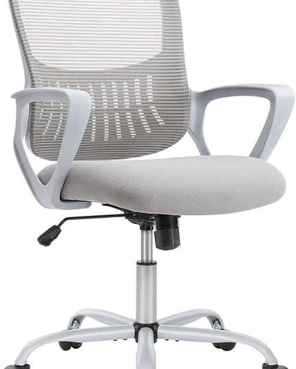 SMUG Office Computer Desk Chair, Ergonomic Mid-Back Mesh Rolling Work Swivel Task Chairs with Wheels, Comfortable Lumbar Support, Comfy Arms for Home, Bedroom, Study, Dorm, Student, Adults, Grey - LeafyLoom