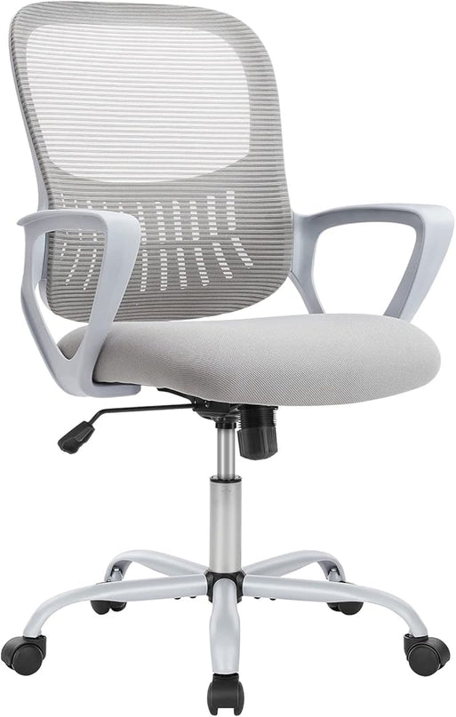 SMUG Office Computer Desk Chair, Ergonomic Mid-Back Mesh Rolling Work Swivel Task Chairs with Wheels, Comfortable Lumbar Support, Comfy Arms for Home, Bedroom, Study, Dorm, Student, Adults, Grey - LeafyLoom