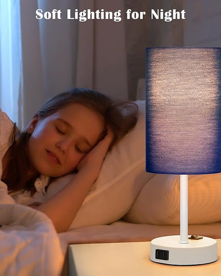 ZJOJO Small Lamp Set of 2 Table Lamps with 2 AC Outlet, 3-Way Dimmable Nightstand Lamps for Bedroom Living Room Nursery, Bedside lamps set of 2 5000K Daylight Bulbs Included - LeafyLoom