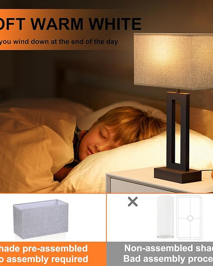 Nightstand Table Lamps for Bedrooms Set of 2 - Touch Bedside Lamp with USB C+A, 3 Way Dimmable Living Room Lamps for End Tables Set of 2, Modern Night Stand Lamps for Bed Side Guest Room(Grey) - LeafyLoom