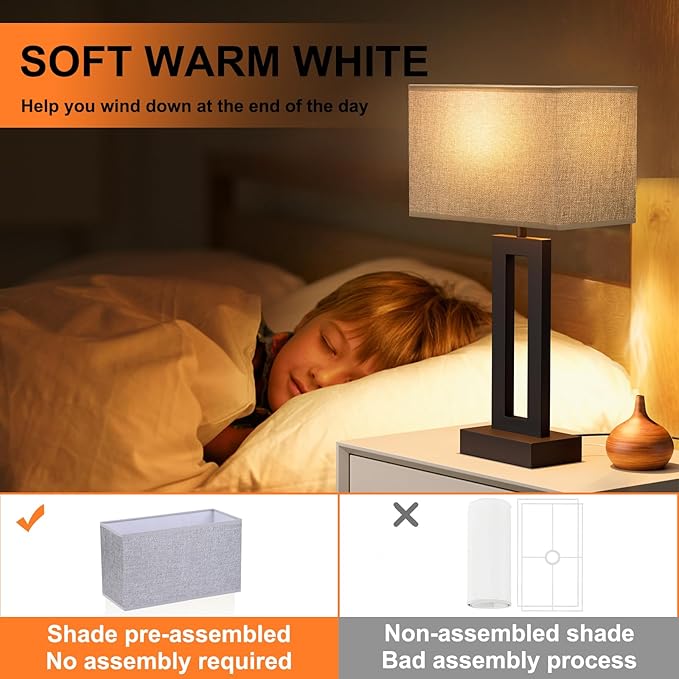 Nightstand Table Lamps for Bedrooms Set of 2 - Touch Bedside Lamp with USB C+A, 3 Way Dimmable Living Room Lamps for End Tables Set of 2, Modern Night Stand Lamps for Bed Side Guest Room(Grey) - LeafyLoom
