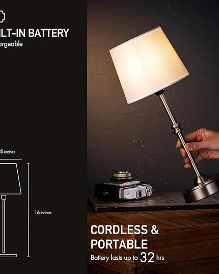 O’Bright Seraph - Cordless LED Table Lamp with Dimmer, Built-in Rechargeable Battery, 3-Level Brightness, Patio Table Lamp, Bedside Night Lamp, Ambient Light for Restaurant, Brushed Nickel - LeafyLoom