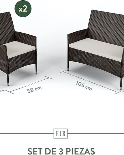 Edenbrook Bayview Rattan Patio Furniture - Outdoor Furniture Set, Set of Three: Loveseat and 2 Chairs, Brown Rattan/Cream - LeafyLoom