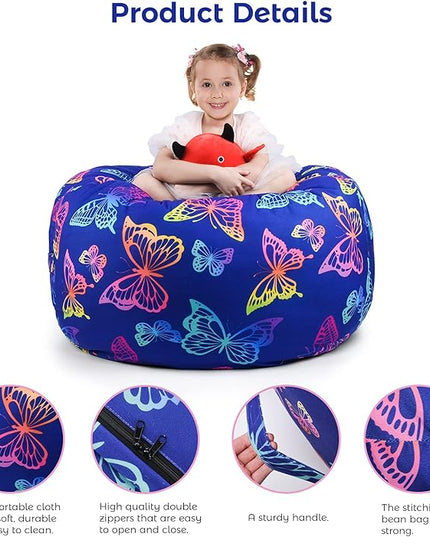 KABOER Bean Bag Cover for Kids,200L Stuffed Animal Storage Bean Bag Chair Cover |Stuffable Zipper Beanbag for Organizing Children Soft Plush Toys (32x29inch) - LeafyLoom