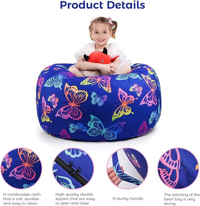KABOER Bean Bag Cover for Kids,200L Stuffed Animal Storage Bean Bag Chair Cover |Stuffable Zipper Beanbag for Organizing Children Soft Plush Toys (32x29inch) - LeafyLoom