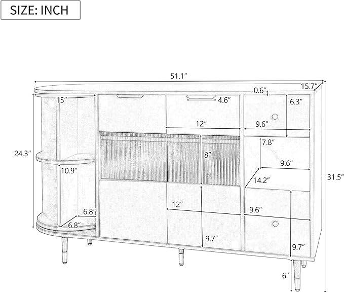 51.1" Rotating Storage Cabinet Sideboard with 2 Doors of Tempered Changhong Glass and 2 Drawers,Wooden Console Table,w/Built-in Shelves & Turntable,for Living Room,Gray - LeafyLoom