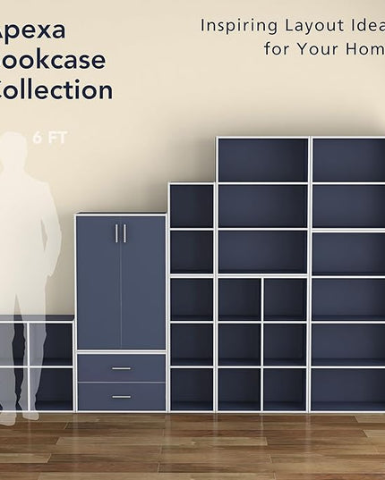 Apexa 2-Tier Cube Storage Organizer Shelves, Stackable Wood Bookcase Fits Cubby Bins for Organization, Dorm Teen Room Decor & Home Office, Steel Blue - LeafyLoom