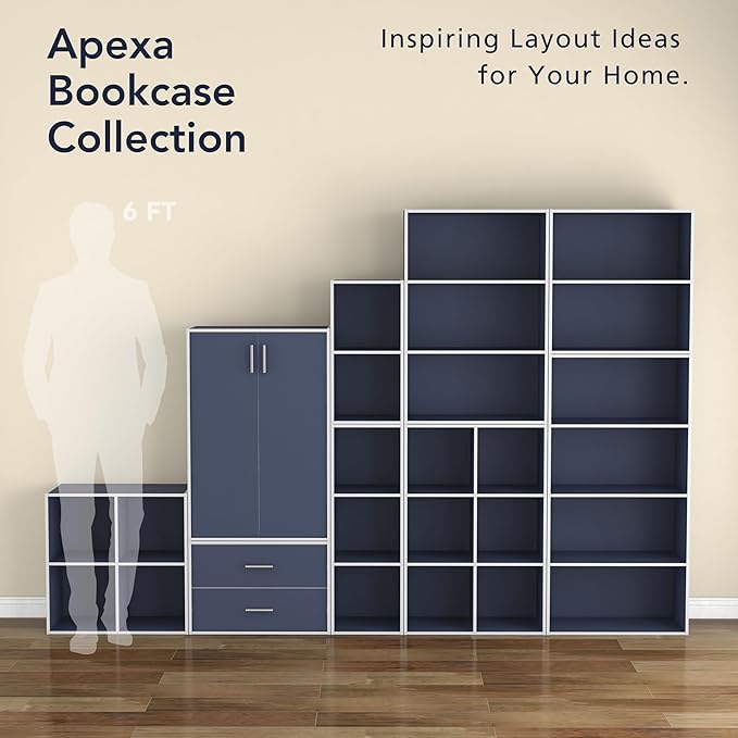 Apexa 2-Tier Cube Storage Organizer Shelves, Stackable Wood Bookcase Fits Cubby Bins for Organization, Dorm Teen Room Decor & Home Office, Steel Blue - LeafyLoom