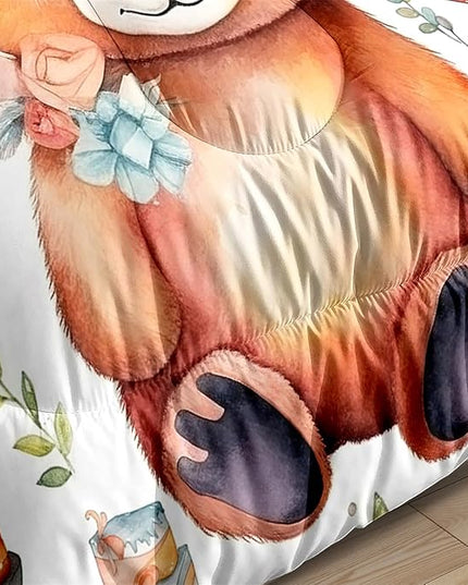 Brown Panda Bedding Set - Boys Girls Kids Cute Panda Pattern Comforter Set Full Size 3Pcs Kawaii Lovely Animals Theme Quilt Cover Set White Panda Bedding Set with 1 Comforter Set with 2 Pillowcases - LeafyLoom